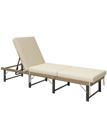 Outsunny Single Folding Rattan Sun Lounger, with Cushion - Grey - pic 118569 | FastDaddyshop