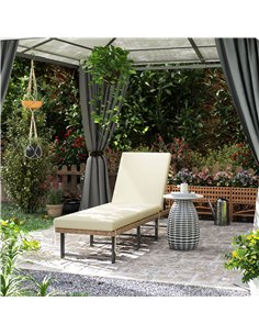 Outsunny Single Folding Rattan Sun Lounger, with Cushion - Grey 2