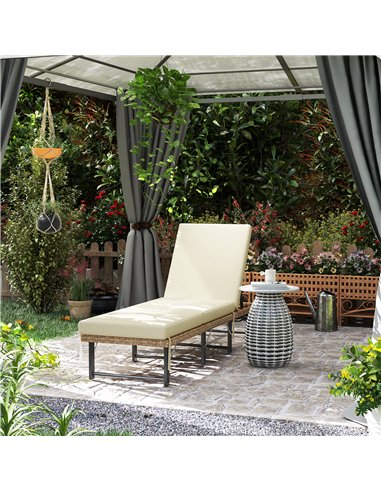 Outsunny Single Folding Rattan Sun Lounger, with Cushion - Grey