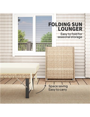 Outsunny Single Folding Rattan Sun Lounger, with Cushion - Grey