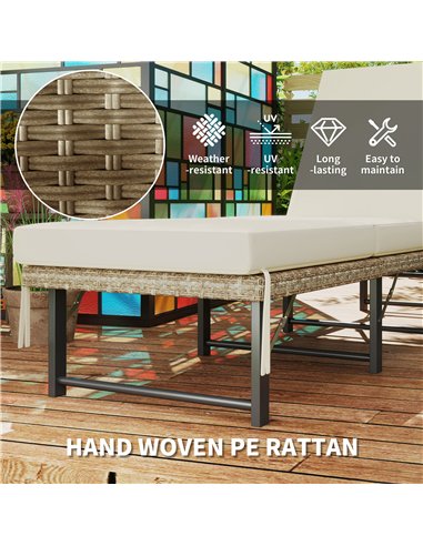 Outsunny Single Folding Rattan Sun Lounger, with Cushion - Grey