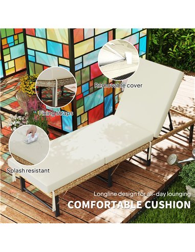 Outsunny Single Folding Rattan Sun Lounger, with Cushion - Grey