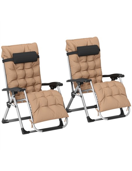 Outsunny 2 Piece Reclining Zero Gravity Sun Loungers with Cushions, Khaki - pic 118578 | FastDaddyshop