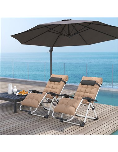 Outsunny 2 Piece Reclining Zero Gravity Sun Loungers with Cushions, Khaki
