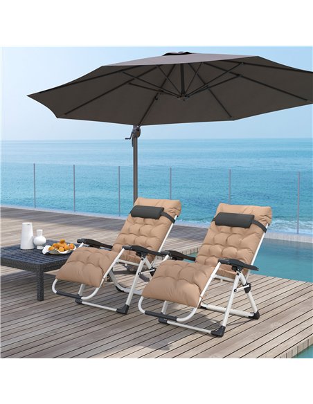 Outsunny 2 Piece Reclining Zero Gravity Sun Loungers with Cushions, Khaki - pic 118579 | FastDaddyshop