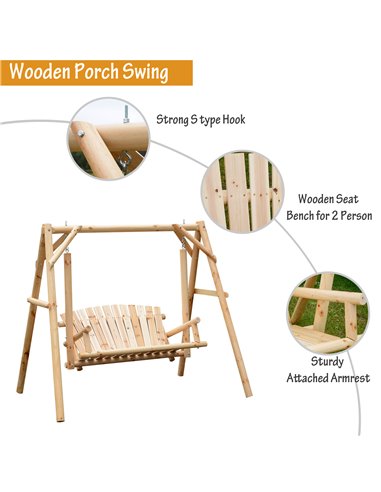 Outsunny Outdoor 2 Seater Larch Wood Wooden Garden Porch Swing Chair  Hammock Bench Lounger