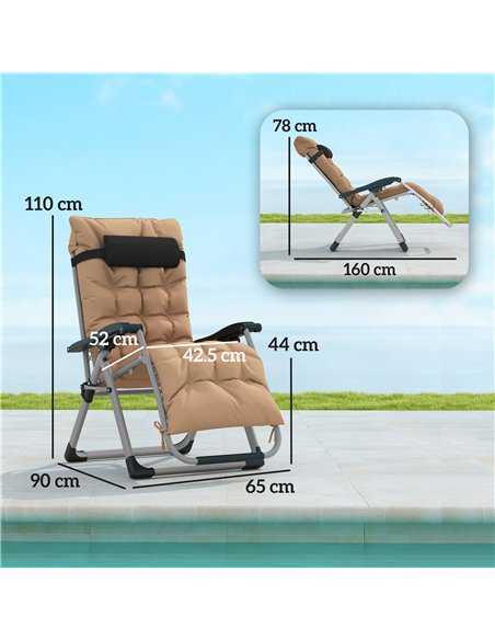 Outsunny 2 Piece Reclining Zero Gravity Sun Loungers with Cushions, Khaki - pic 118580 | FastDaddyshop