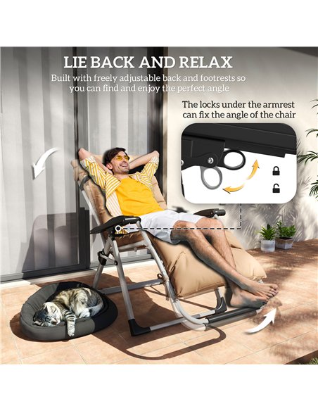 Outsunny 2 Piece Reclining Zero Gravity Sun Loungers with Cushions, Khaki - pic 118581 | FastDaddyshop