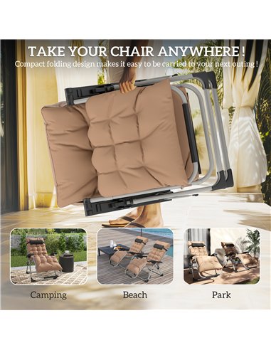 Outsunny 2 Piece Reclining Zero Gravity Sun Loungers with Cushions, Khaki