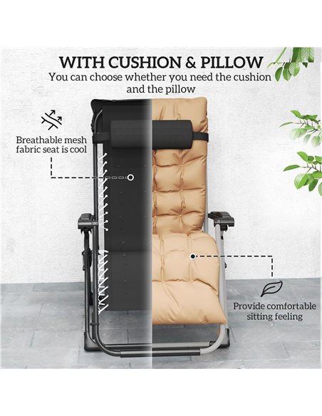 Outsunny 2 Piece Reclining Zero Gravity Sun Loungers with Cushions, Khaki - pic 118583 | FastDaddyshop