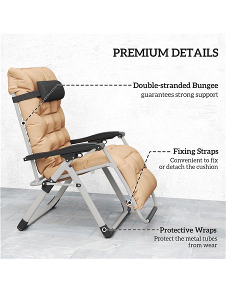 Outsunny 2 Piece Reclining Zero Gravity Sun Loungers with Cushions, Khaki - pic 118584 | FastDaddyshop