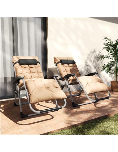 Outsunny 2 Piece Reclining Zero Gravity Sun Loungers with Cushions, Khaki