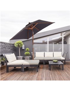 Outsunny 2m x 1.5m Garden Parasol Umbrella with Tilting Sunshade Canopy, Outdoor Market Table Umbrella with Wood and Bamboo Fram 2