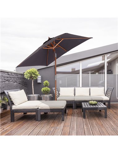 Outsunny 2m x 1.5m Garden Parasol Umbrella with Tilting Sunshade Canopy, Outdoor Market Table Umbrella with Wood and Bamboo Fram