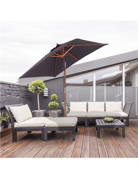Outsunny 2m x 1.5m Garden Parasol Umbrella with Tilting Sunshade Canopy, Outdoor Market Table Umbrella with Wood and Bamboo Fram - pic 118588 | FastDaddyshop