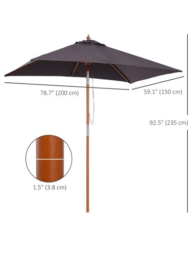 Outsunny 2m x 1.5m Garden Parasol Umbrella with Tilting Sunshade Canopy, Outdoor Market Table Umbrella with Wood and Bamboo Fram