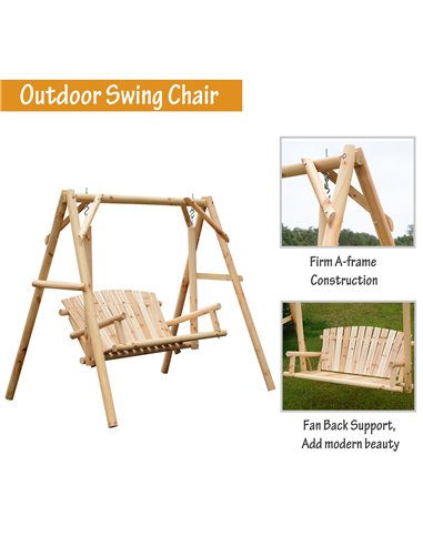 Outsunny Outdoor 2 Seater Larch Wood Wooden Garden Porch Swing Chair  Hammock Bench Lounger