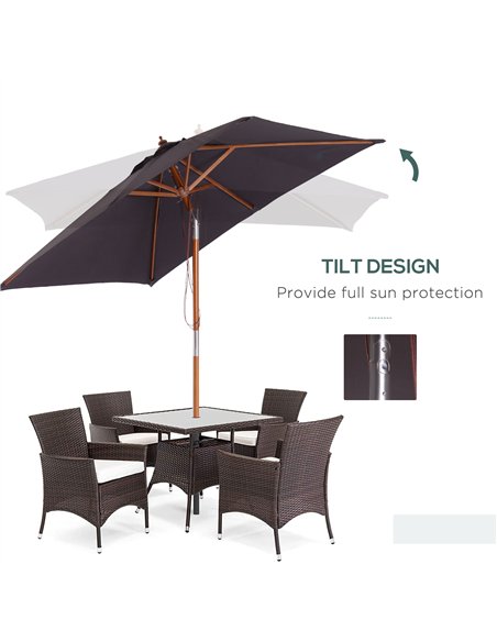 Outsunny 2m x 1.5m Garden Parasol Umbrella with Tilting Sunshade Canopy, Outdoor Market Table Umbrella with Wood and Bamboo Fram - pic 118590 | FastDaddyshop