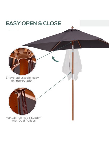 Outsunny 2m x 1.5m Garden Parasol Umbrella with Tilting Sunshade Canopy, Outdoor Market Table Umbrella with Wood and Bamboo Fram - pic 118592 | FastDaddyshop