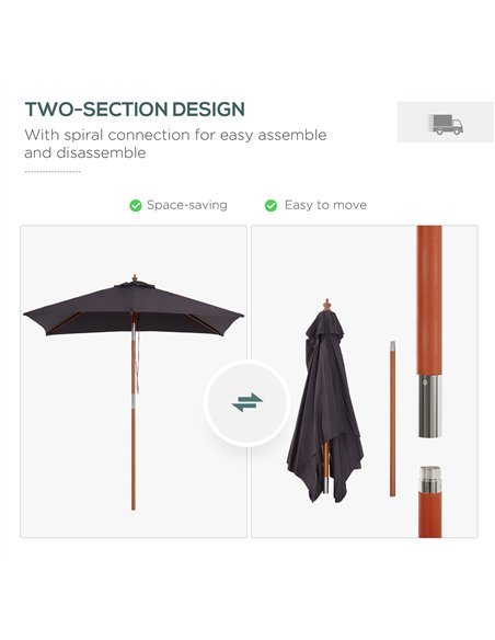 Outsunny 2m x 1.5m Garden Parasol Umbrella with Tilting Sunshade Canopy, Outdoor Market Table Umbrella with Wood and Bamboo Fram - pic 118593 | FastDaddyshop
