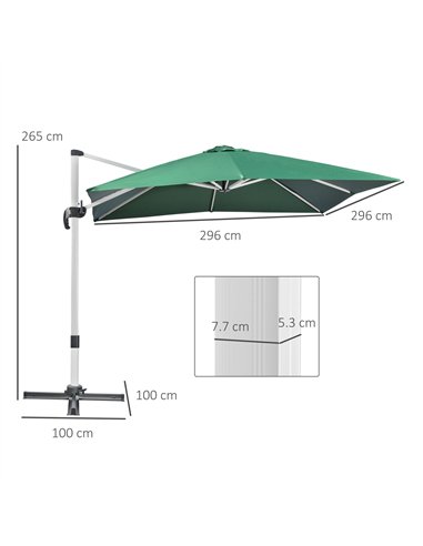 Outsunny 3 x 3(m) Cantilever Roma Parasol, Square Garden Umbrella with Cross Base, Crank Handle, Tilt, 360° Rotation and Alumini