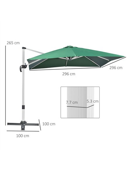 Outsunny 3 x 3(m) Cantilever Roma Parasol, Square Garden Umbrella with Cross Base, Crank Handle, Tilt, 360° Rotation and Alumini - pic 118598 | FastDaddyshop
