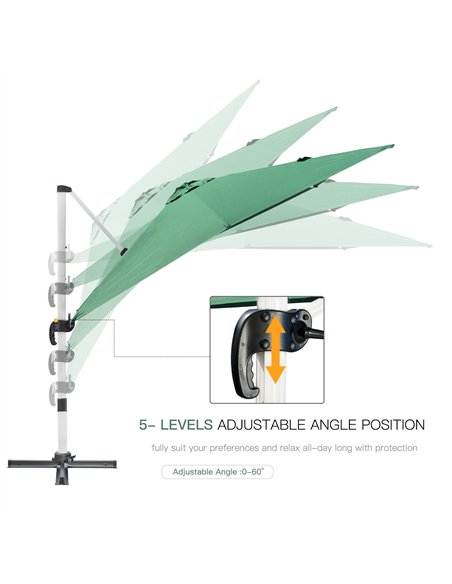 Outsunny 3 x 3(m) Cantilever Roma Parasol, Square Garden Umbrella with Cross Base, Crank Handle, Tilt, 360° Rotation and Alumini - pic 118600 | FastDaddyshop