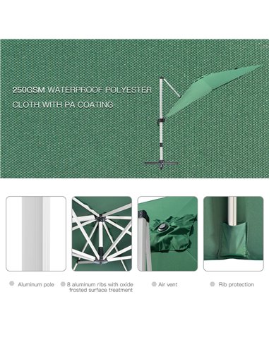 Outsunny 3 x 3(m) Cantilever Roma Parasol, Square Garden Umbrella with Cross Base, Crank Handle, Tilt, 360° Rotation and Alumini