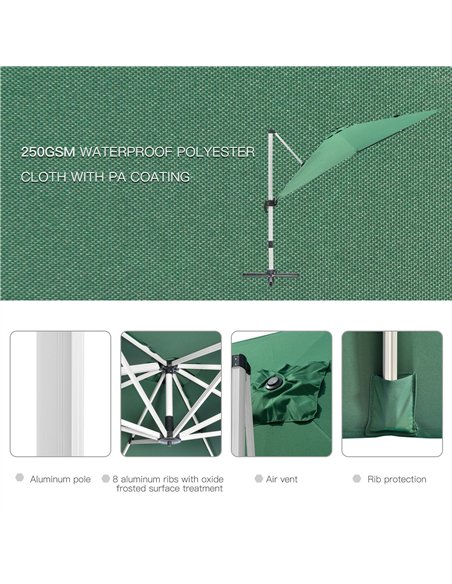 Outsunny 3 x 3(m) Cantilever Roma Parasol, Square Garden Umbrella with Cross Base, Crank Handle, Tilt, 360° Rotation and Alumini - pic 118601 | FastDaddyshop