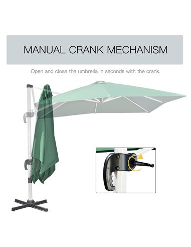 Outsunny 3 x 3(m) Cantilever Roma Parasol, Square Garden Umbrella with Cross Base, Crank Handle, Tilt, 360° Rotation and Alumini