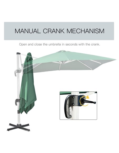 Outsunny 3 x 3(m) Cantilever Roma Parasol, Square Garden Umbrella with Cross Base, Crank Handle, Tilt, 360° Rotation and Alumini - pic 118602 | FastDaddyshop