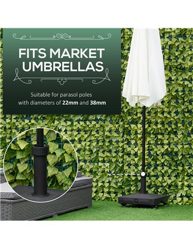 Outsunny 20kg Garden Parasol Base with Wheels Heavy Duty Sand or Water Filled Patio Umbrella Base for Outdoor Deck Beach Black
