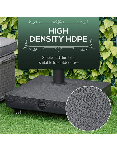 Outsunny 20kg Garden Parasol Base with Wheels Heavy Duty Sand or Water Filled Patio Umbrella Base for Outdoor Deck Beach Black