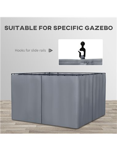 Outsunny Replacement Gazebo Curtains 4-Panel Sidewalls with Zipper for 3 x 3 (M) Yard Gazebos Canopy Tent, Dark Grey