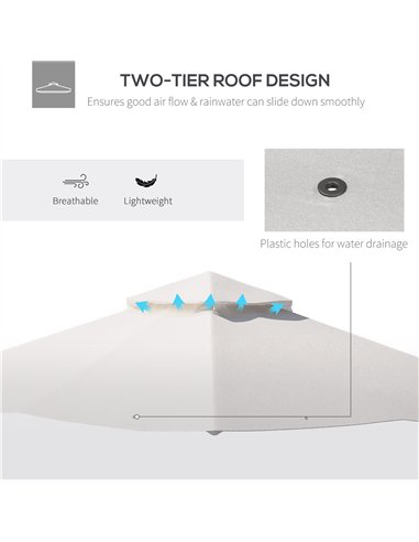 Outsunny 3x3(m) Replacement Gazebo Canopy, Double Tier Roof Top for Garden, Patio, Outdoor, Beige (TOP ONLY)