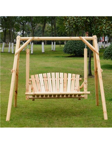 Outsunny Outdoor 2 Seater Larch Wood Wooden Garden Porch Swing Chair  Hammock Bench Lounger