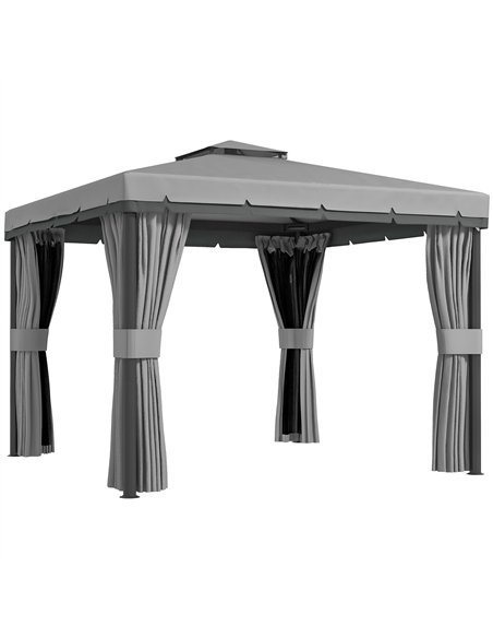 Outsunny 3 x 3(m) Patio Gazebo Canopy Garden Pavilion Tent Shelter Marquee with 2 Tier Roof, Netting and Curtains, Light Grey - pic 118632 | FastDaddyshop