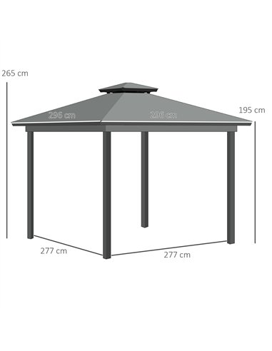 Outsunny 3 x 3(m) Patio Gazebo Canopy Garden Pavilion Tent Shelter Marquee with 2 Tier Roof, Netting and Curtains, Light Grey
