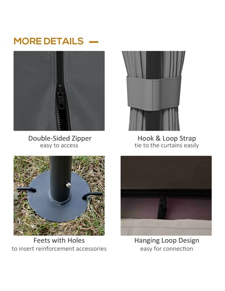 Outsunny 3 x 3(m) Patio Gazebo Canopy Garden Pavilion Tent Shelter Marquee with 2 Tier Roof, Netting and Curtains, Light Grey - pic 118637 | FastDaddyshop