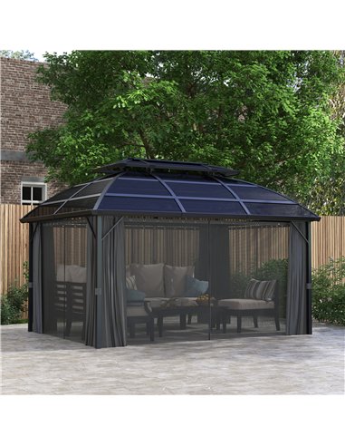 Outsunny 4 x 3m Aluminium Frame Hard Gazebo, with Accessories - Black