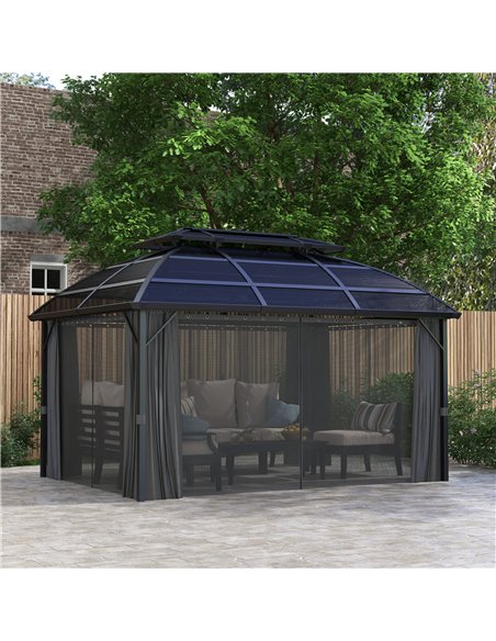 Outsunny 4 x 3m Aluminium Frame Hard Gazebo, with Accessories - Black - pic 118642 | FastDaddyshop