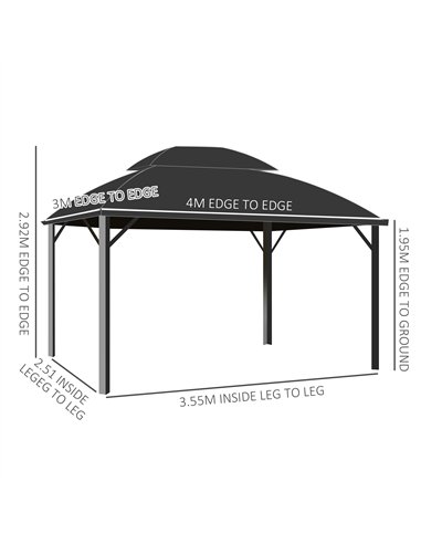 Outsunny 4 x 3m Aluminium Frame Hard Gazebo, with Accessories - Black