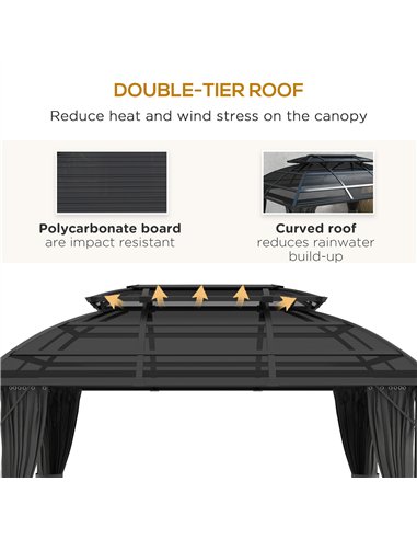 Outsunny 4 x 3m Aluminium Frame Hard Gazebo, with Accessories - Black
