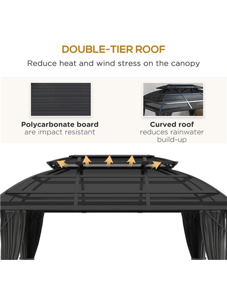Outsunny 4 x 3m Aluminium Frame Hard Gazebo, with Accessories - Black - pic 118644 | FastDaddyshop
