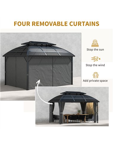 Outsunny 4 x 3m Aluminium Frame Hard Gazebo, with Accessories - Black