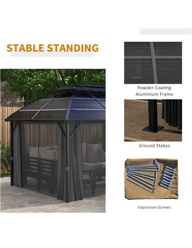 Outsunny 4 x 3m Aluminium Frame Hard Gazebo, with Accessories - Black