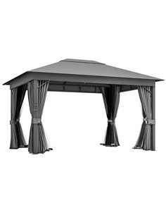 Outsunny 4 x 3(m) Patio Gazebo Canopy, with Vented Roof, Netting, Curtains, Aluminium Frame, Grey