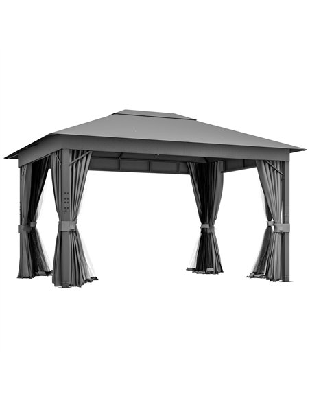 Outsunny 4 x 3(m) Patio Gazebo Canopy, with Vented Roof, Netting, Curtains, Aluminium Frame, Grey - pic 118650 | FastDaddyshop