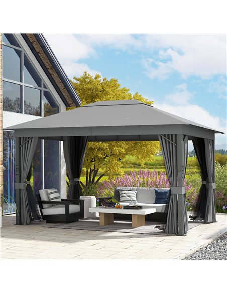 Outsunny 4 x 3(m) Patio Gazebo Canopy, with Vented Roof, Netting, Curtains, Aluminium Frame, Grey - pic 118651 | FastDaddyshop