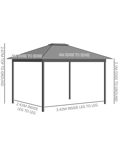 Outsunny 4 x 3(m) Patio Gazebo Canopy, with Vented Roof, Netting, Curtains, Aluminium Frame, Grey